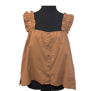 Treasure & Bond Ruffle Strap Button Up Cropped Tank Casual Boho Brown Size L NEW